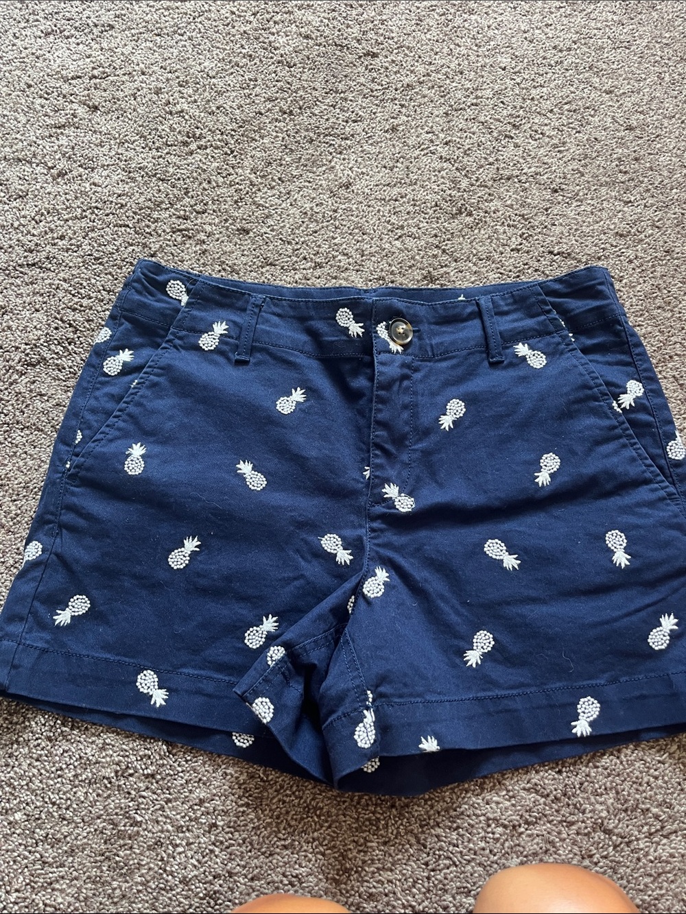 Navy Pineapple Embroidered Twill Shorts